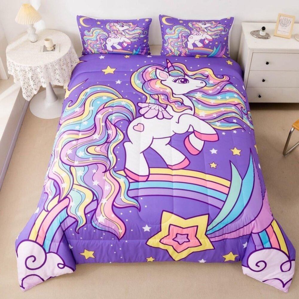 NEW Unicorn Comforter Set Unicorn Glitter Bedding Set Girls Cute Unicorn Comfort